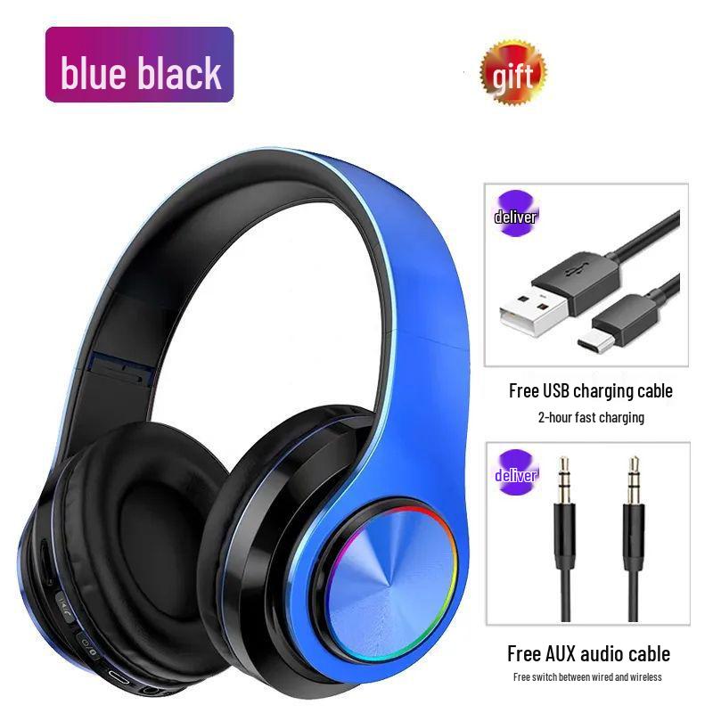 2025 Gradient Luminous Over-Ear Bluetooth Headphones with Card Slot - Universal Compatibility