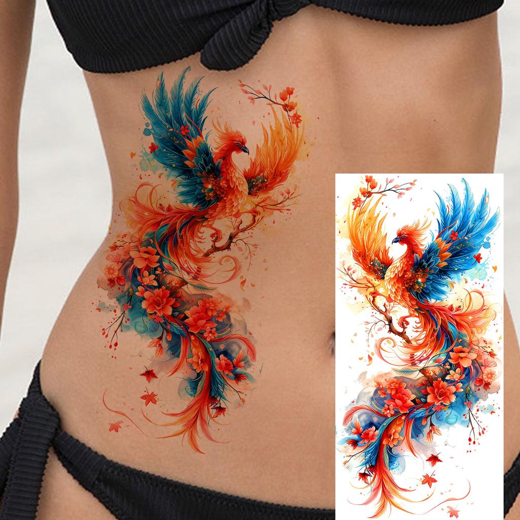 1 Sheet Phoenix Watercolor Temporary Tattoos For Women Girls Fake Covers Up Water Transfer Tattoo Sticker Adults Arm Waist Thigh