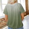 Women Short Sleeve V Neck Pleated Gradient Print Top Loose Fit Casual Blouse Lightweight Soft Fabric Summer Shirt