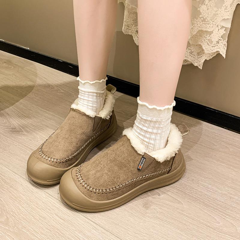 Women's Lightweight Chunky-Soled Winter Insulated Fur-Lined Snow Boots Slip-Resistant Cushioned Casual Athletic Cotton Boots Slip-On Loafers