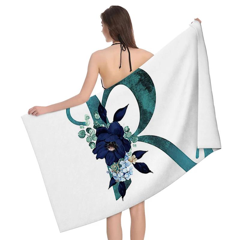 1pz Ghirlanda di fiori con motivo a lettere Telo da spiaggia, Coperta da spiaggia in microfibra ultra-fine, Asciugamano da bagno altamente assorbente, Adatto