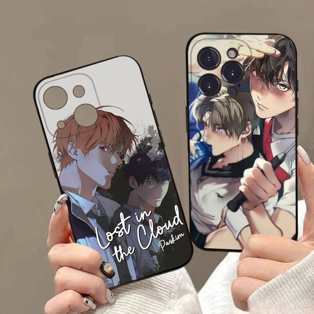 Korean Comics Lost In The Cloud Black Silicone Matte Phone Case For iphone 17 Air 16 15 14 13 12 11 Pro Max Plus Back Cover TPU