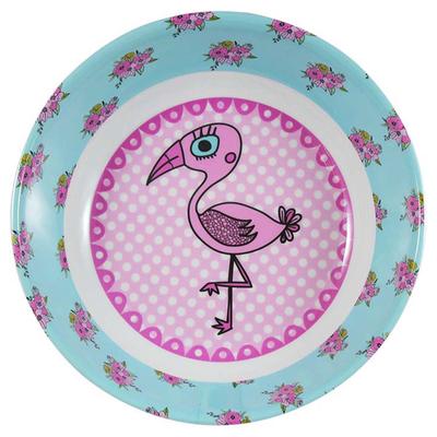 [R0636] - Melamin tiefer Teller 'Saperlipopette' rosa blau (Pink Flamingo) - 19x5 cm