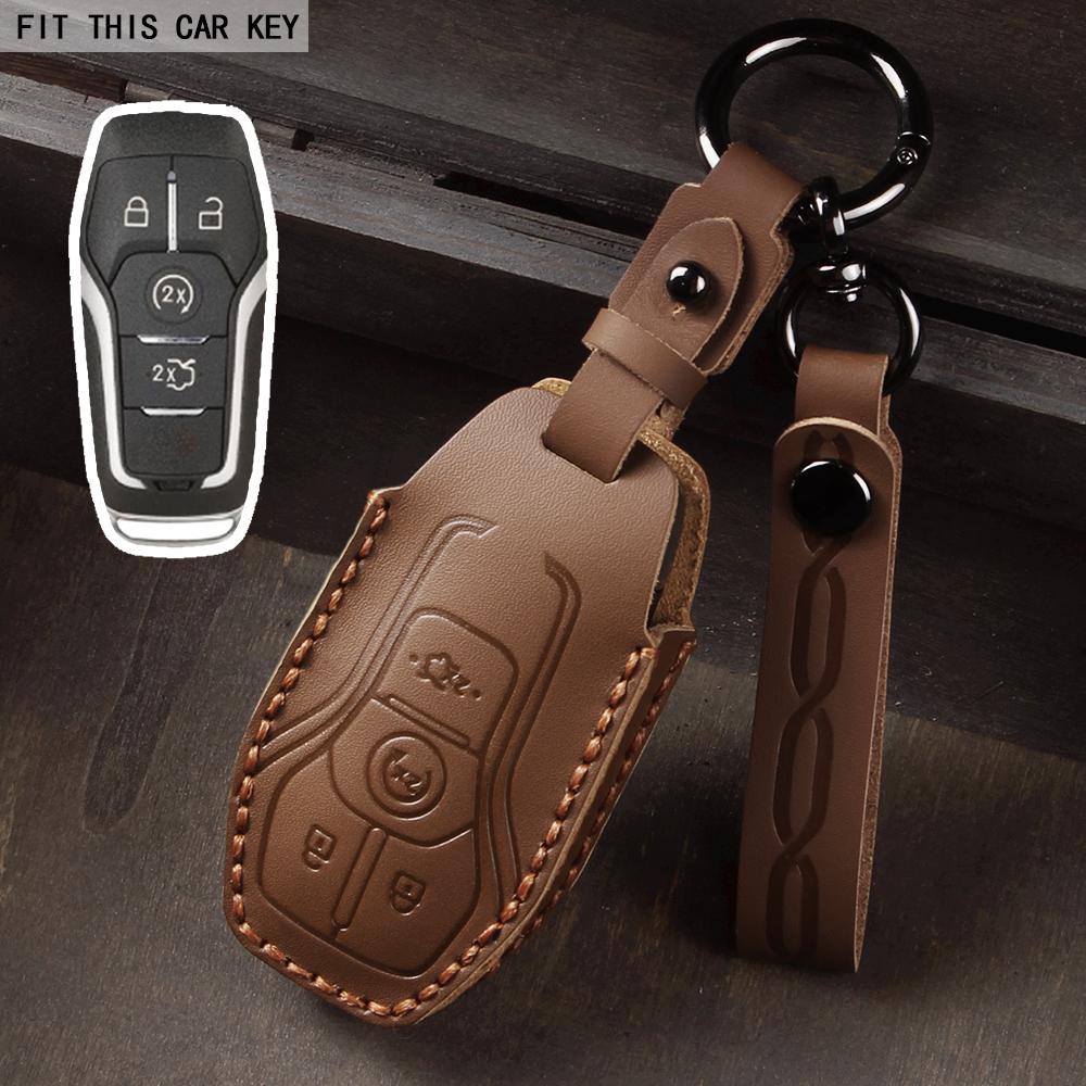 4 5 Buttons Leather Car Key Fob Case Cover Holder for Ford Fusion Explorer Mustang Edge F-150 Mondeo for Lincoln MKZ MKC MKX