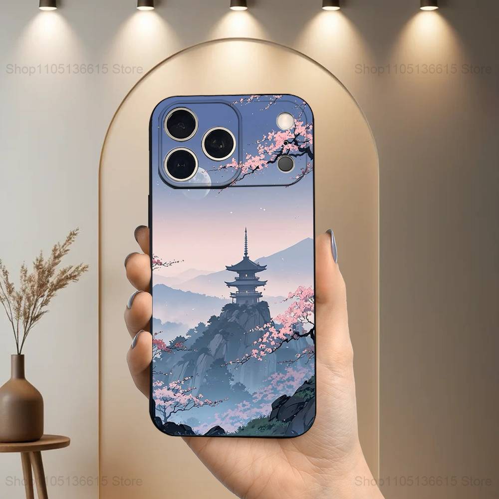 

Painting Chinese Style Art Phone For iPhone 13,12,15,14,11,16,17,Plus,Pro Max,XS,X,XR,SE,Mini,8,7,Soft Silicone Black iPhone16PROMAX
