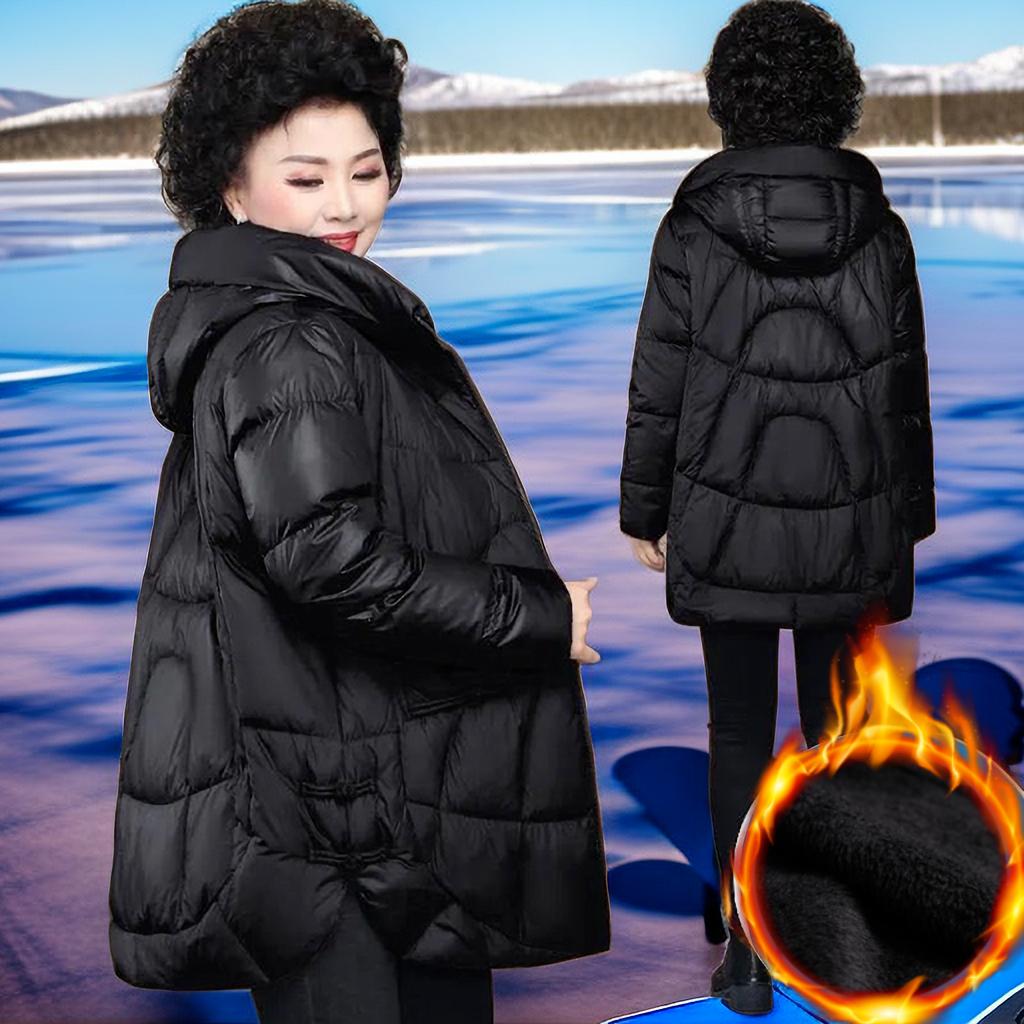 Women's Winter Thickened Jackets Down Cotton Parkas Hooded Quilted  Pockets Coat Middle Aged  Women Overcoat