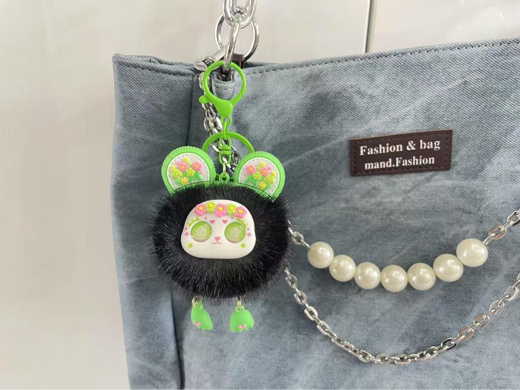 Fluffy Pompon Doll Keychain – Cute Backpack Pendant for Girls
