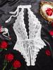 Deep V White Lace Sexy Lingerie For Women Transparent Underwear Set Crotchless Open Ass Bodysuit Female Teddies Erotic Outfits