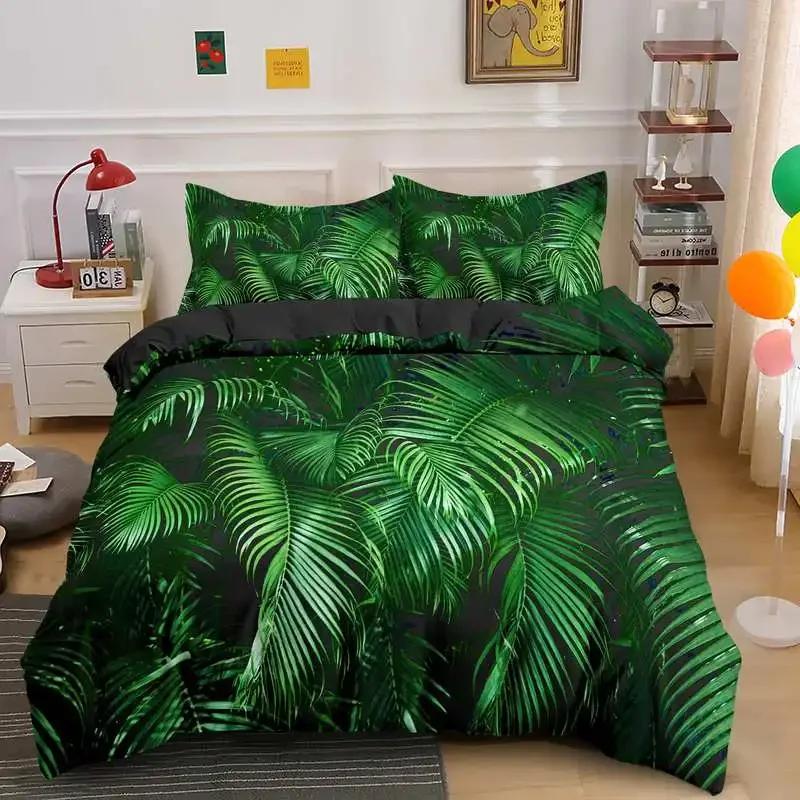 Green Nature Weed Leaves Bedding Set Single Twin Double Queen King Cal King Size Bed Linen Set