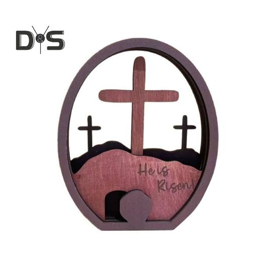 

Пасха Он воскрес Настольная вывеска Фермерский деревенский деревянный пустой гроб орнамент Пасхальная сцена Домашний офис стол центральный элемент праздничное украшение A