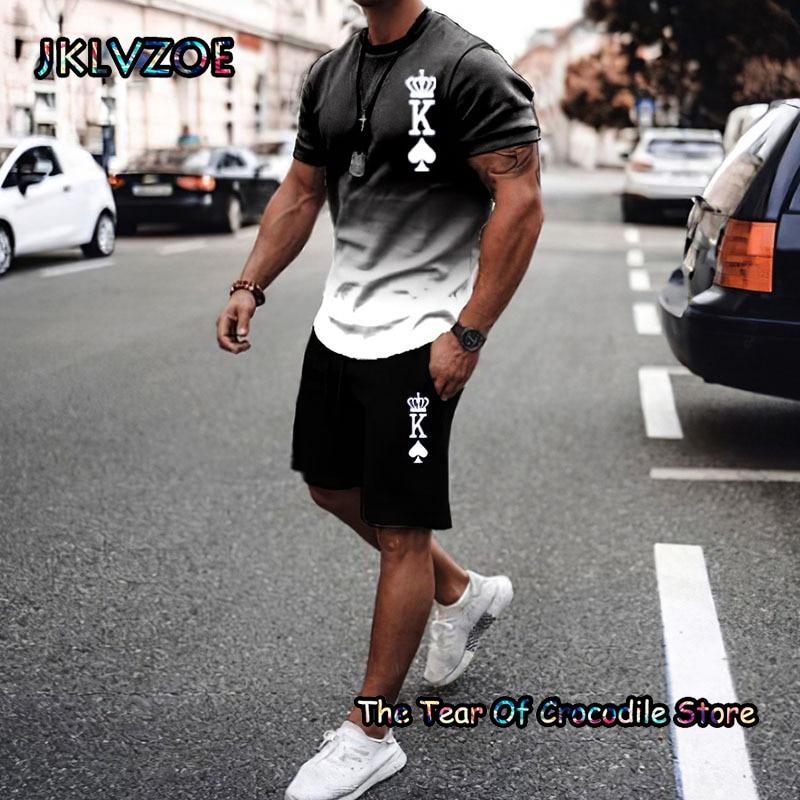 

Мужской костюм King K Wear, футболка с 3D-принтом, повседневная одежда, дышащий спортивный комплект из 2 предметов, спортивные штаны для мужчин