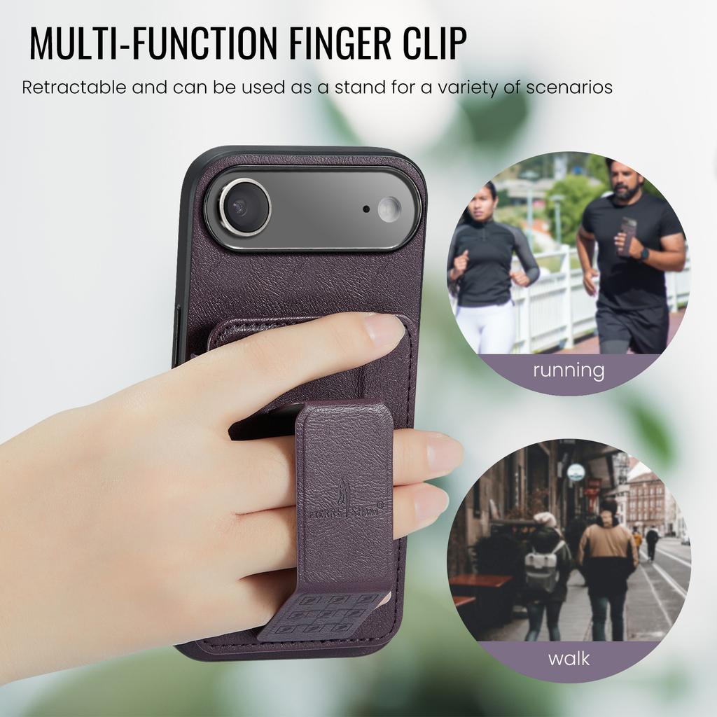 FIERRE SHANN 024 For iPhone Air Case Card Holder Kickstand Waxy Texture Leather + TPU Phone Cover