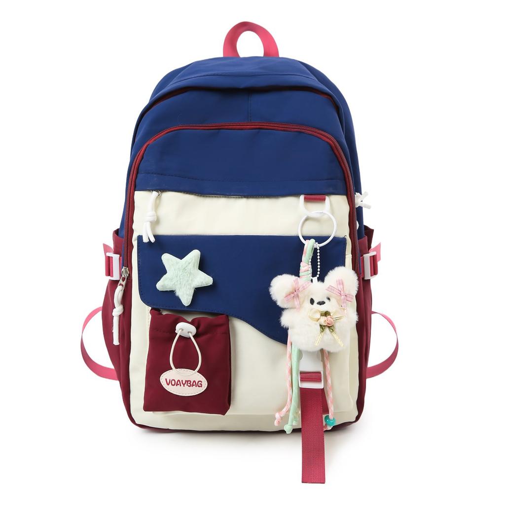 Schoolbag Japanese ins high value fresh and sweet backpack large capacity lightweight backpack contrasting color junior high school student schoolbag