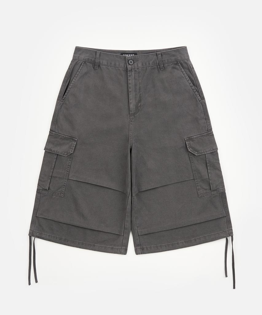 TOFFEE Washed Cotton Cargo Bermuda Pants (Washed Black)