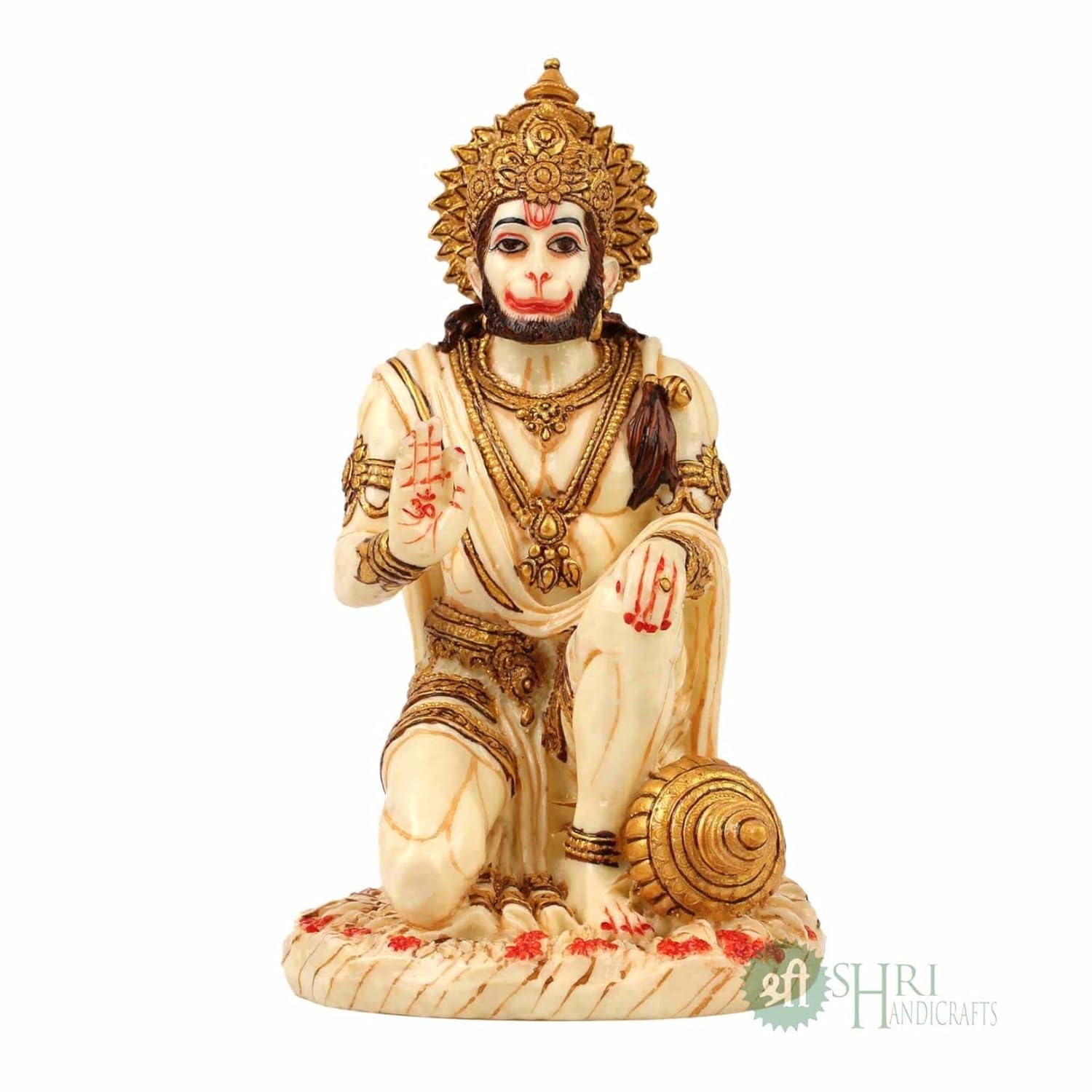 Lord Hanuman Ji Statue, Sitting Fine Gold Painting Idol, Golden & White, Resin