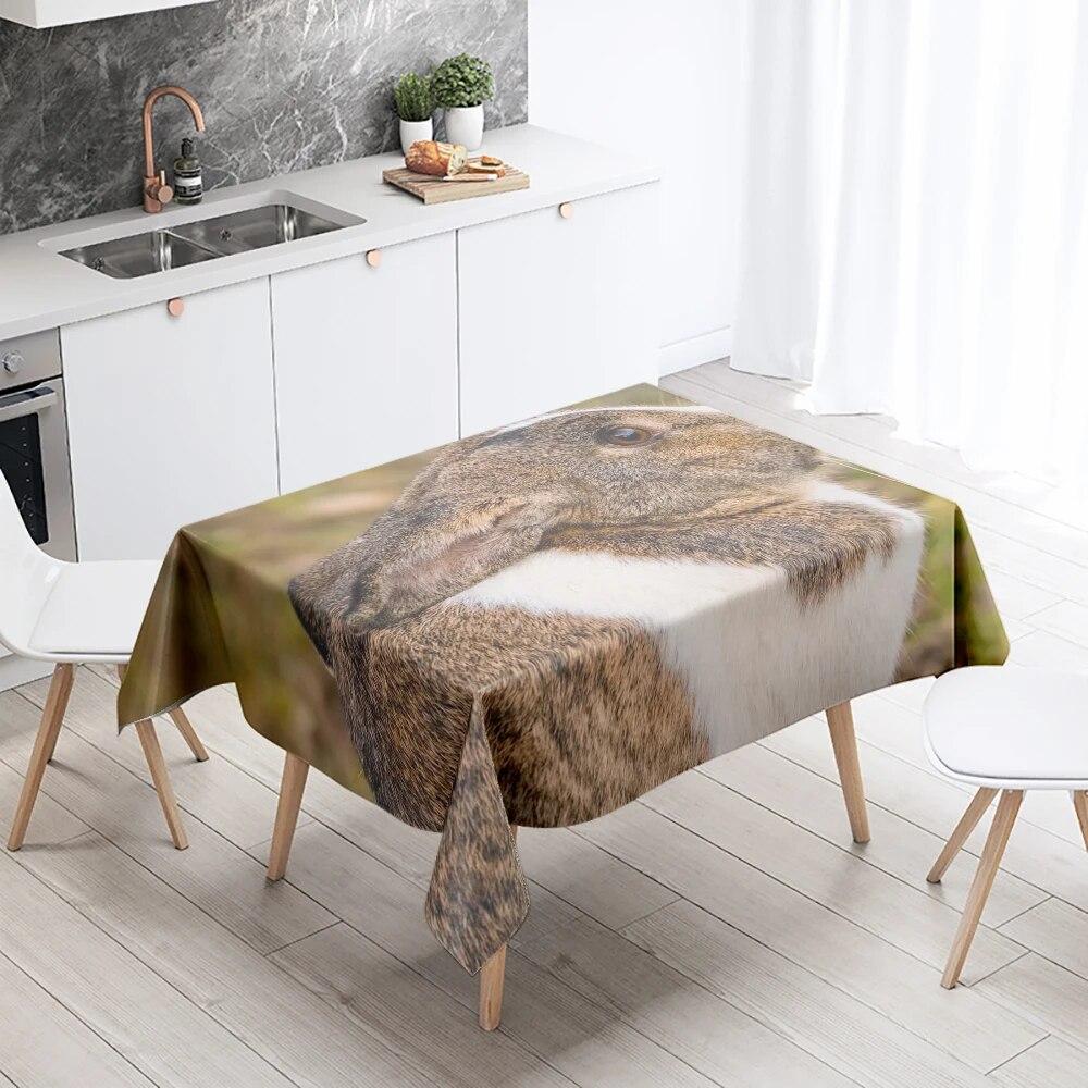 Rabbit Tablecloth Cute Animal  Anti-Stain Waterproof Rectangular Kitchen Dining Table Home Decor