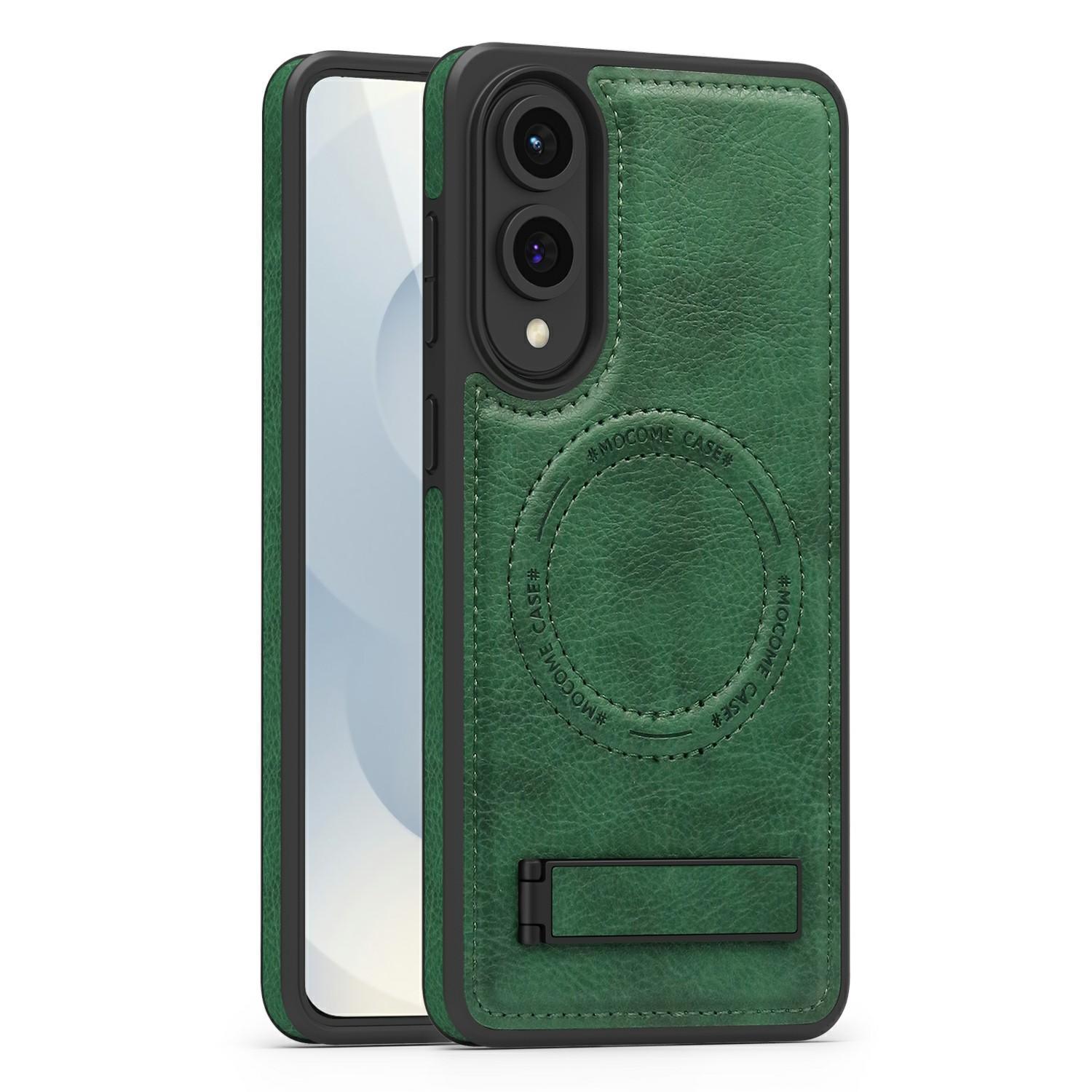 

For Samsung Galaxy S25 Edge Case Support Magnetic Phone Mount PC+PU Kickstand Phone Cover Green