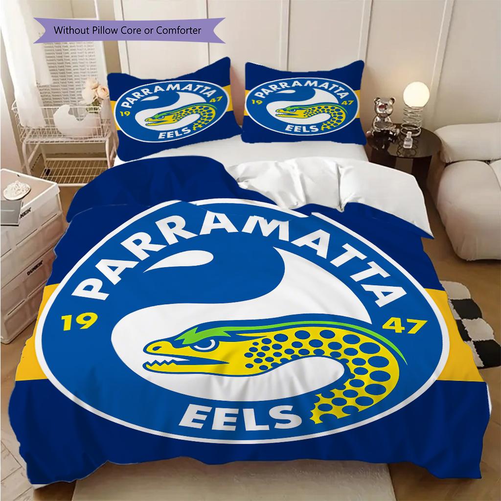 Parramatta Eels Pattern Bedding Quilt Set Quilt Cover Pillowcase Home Decoration Birthday Gift (1 * duvet cover + 2 * pillowcase, without core)