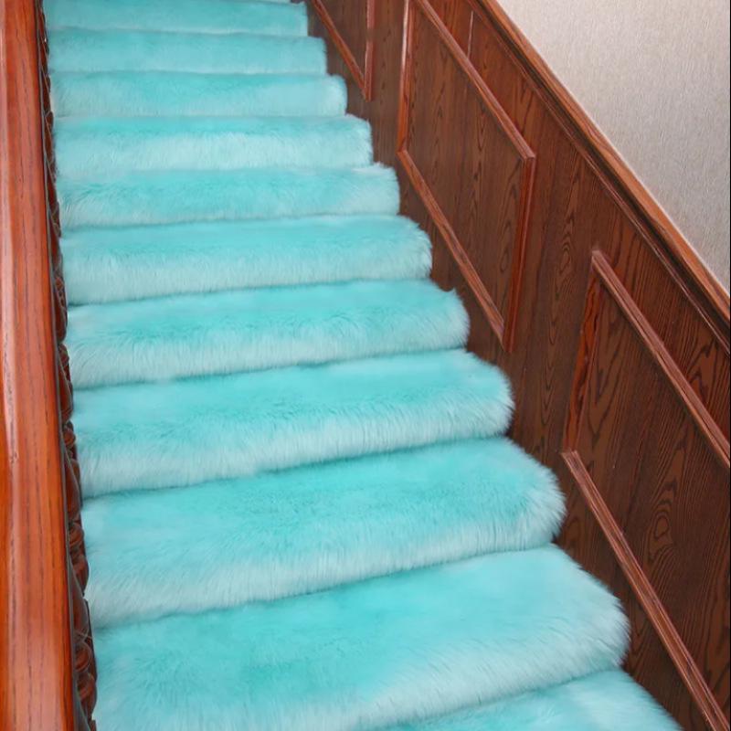 Non-slip Spiral Stair Carpet Mat - Self-adhesive Long Pile for Wood or Tile