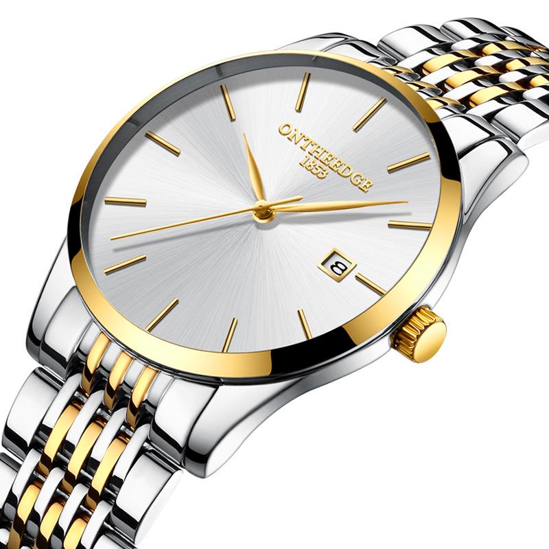 Men's Hong Kong-Style Ultra-Thin Quartz Wristwatch with Steel Band and Calendar