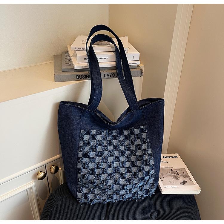 

Korean version of women s bags, student bags, versatile square simple shoulder portable large bags ins large-capacity canvas bags темно-синий