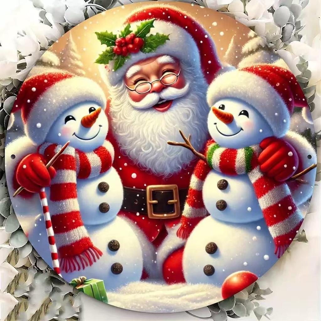 Santa Claus Christmas Wreath Wooden Hanging Sign for Wall, Door, or Window Décor