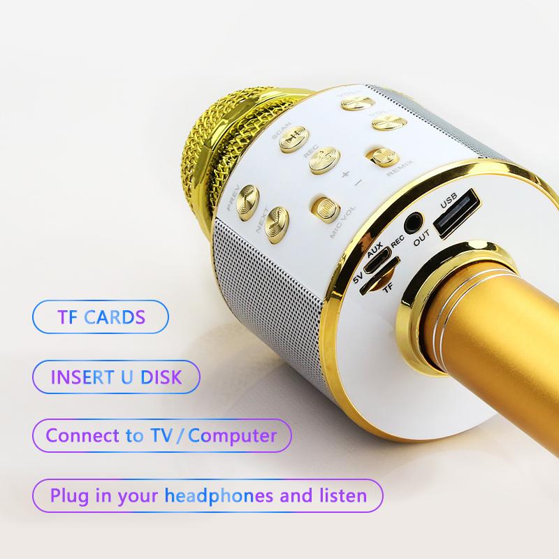Bezdrátový karaoke mikrofon Bluetooth ruční přenosný mikrofon audio reproduktor Domácí přehrávač KTV Hudební jevištní zpěv s LED světly