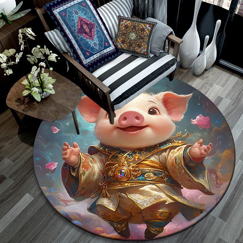 Fantasy Pig Round Area Rug,Carpet Rug for Living Room Bedroom Sofa Playroom Decor,Non-slip Floor Mat