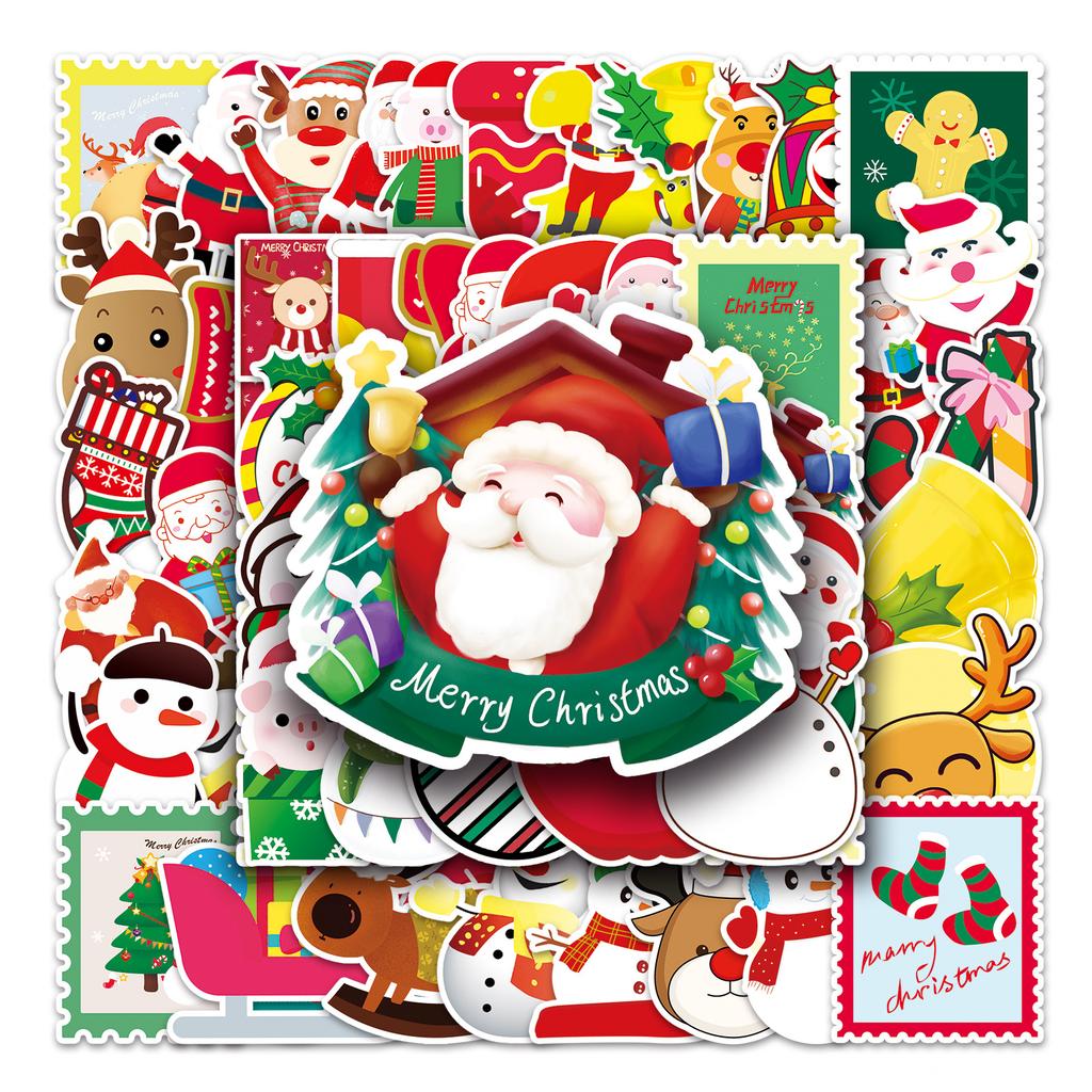 50 Christmas Holiday Graffiti Stickers for Scooters, Suitcases, Travel Cases, Cars, and Waterproof Decorative Stickers