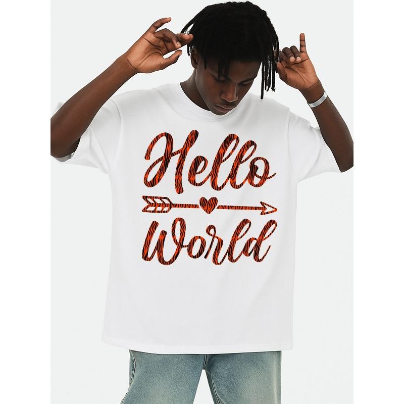 

European sizes Hello World Tee Men T-shirt White Short Gifts All-season Fitness Top, Stylish and Sporty Look, Durable Activewear for Summer Casual S белый
