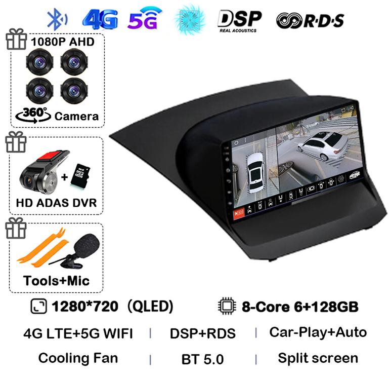 Android13 Carplay Auto For Ford Fiesta Mk 6 2009 2010 2011 2012 2013 2014 -2018 Multimedia Car Radio Player WIFi+4G DSP GPS 2DIN