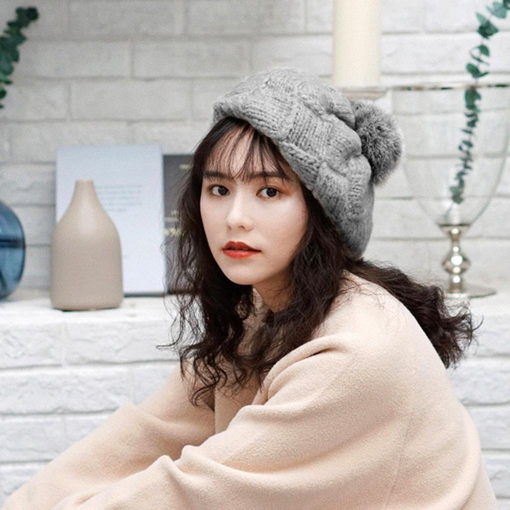 Fran Drop Knit Beret Gray Knit Winter Cold Weather Baker Hat