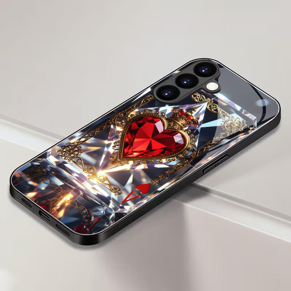 Red heart-shaped tempered glass phone case suitable for Samsung Galaxy S26 S25 S24 S23 S22 S20FE/Ultra/Plus anti drop back cover