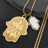 Lucky Crystal Hamsa Hand of Fatima Arabic Necklace for Women Men Stainless Steel Gold Color Necklaces Jewelry Gifts NXS05