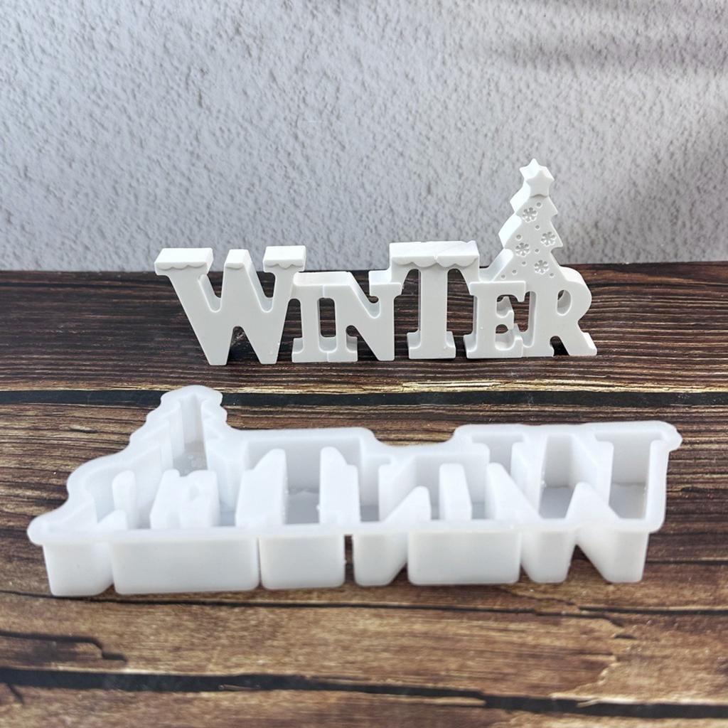 Winter Christmas Tree Silicone Mold 3D Winter Word Sign Resin Mold Cement Gypsum Mold DIY Table Decoration Home Decor