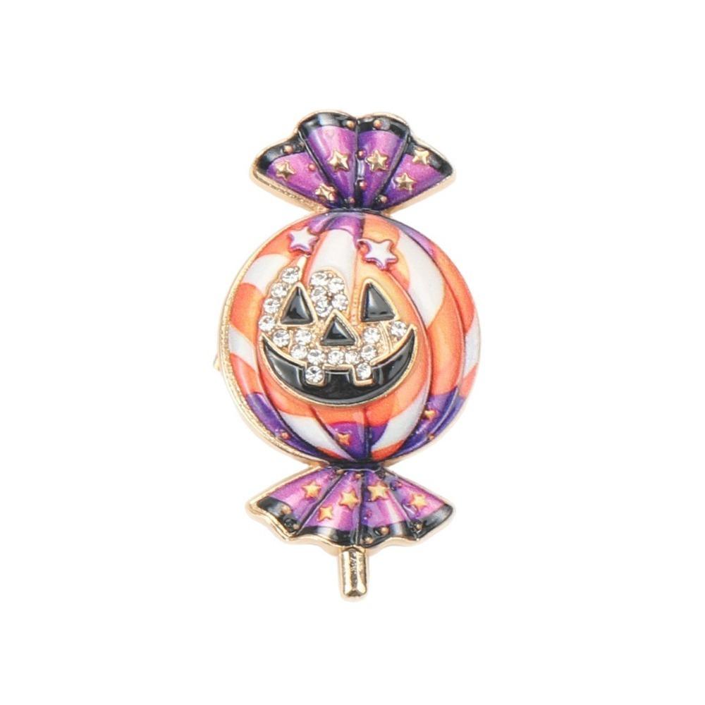 Shining Candy Shaped Enamel Pin Cartoon Rhinestone Lapel Pin For Women Unisex Pumpkin