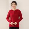 Women's 100% Pure Wool Half-Zip Hooded Sweater with Gold Buttons - New Autumn/Winter Fashion