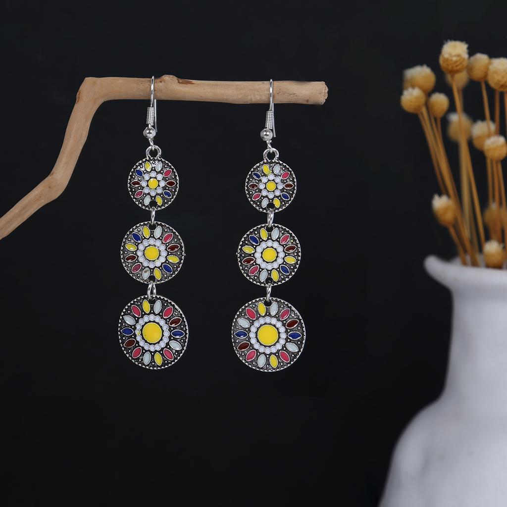 Bohemian Ethnic Style Oval Earrings, Retro Tourist Attractions Ethnic Minority Fringed Beaded Earrings