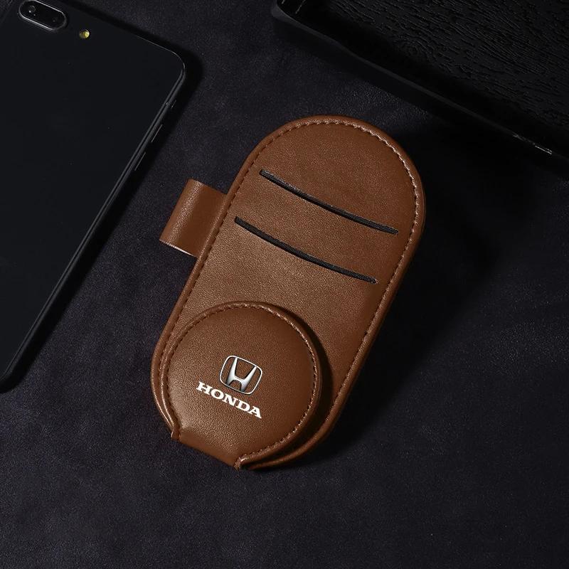

Car Hot 2025 Leather Car Glasses Clip Sun Visor Multi-function Sunglasses Clip Car Styling For Honda Civic CBR300RR CBR600RR CBR коричневый