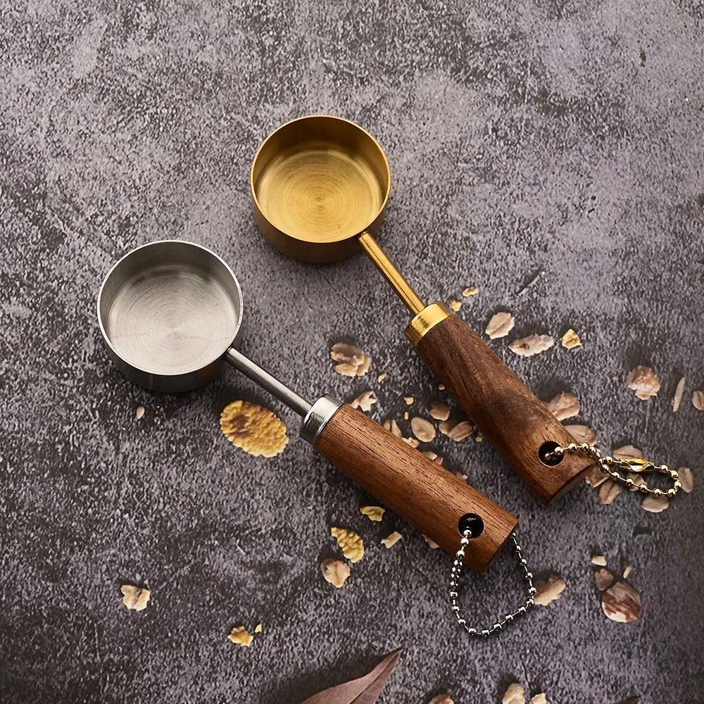 4Pcs Stainless Steel Coffee Measuring Spoon Wooden Handle Baking Tool  Ice Cream Sugar Salt Spice