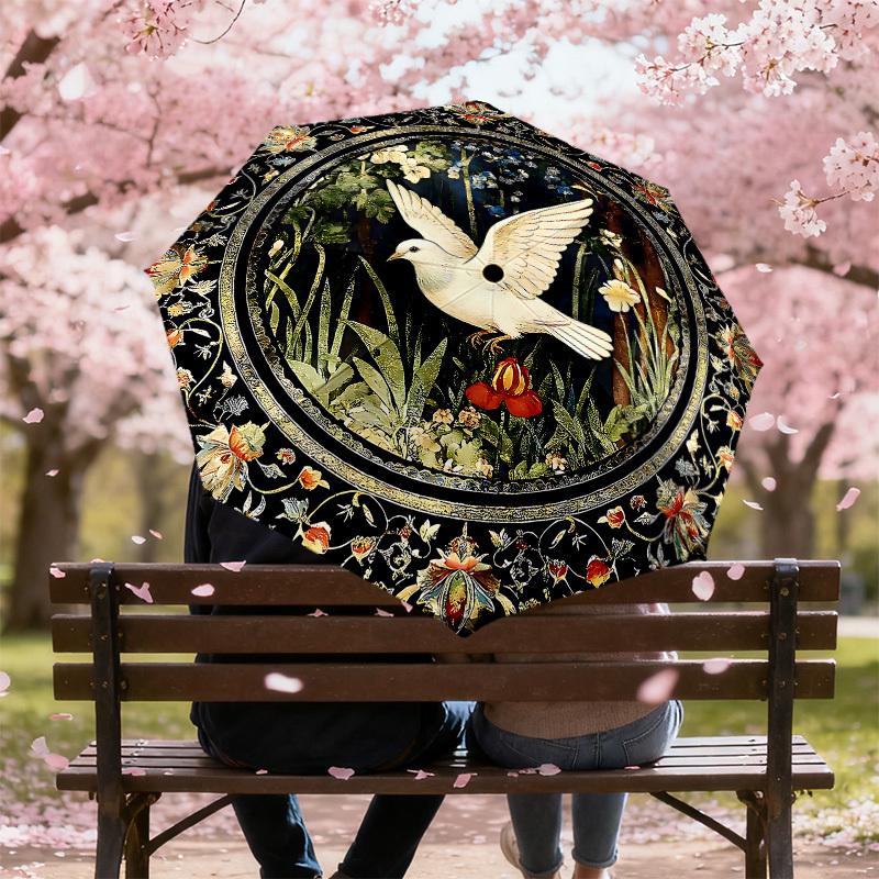 1PC Dove Flowers Umbrella-8-Rib Reinforced, Automatic Open, Lightweight & Durable, Cute Fashion Accessory for Outdoor-P2648