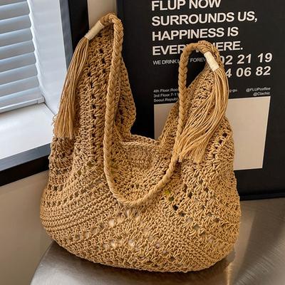 Lazy Bag Dámské letní pletené bavlněné vlákno Plážová taška přes rameno Velkokapacitní taška na dojíždění