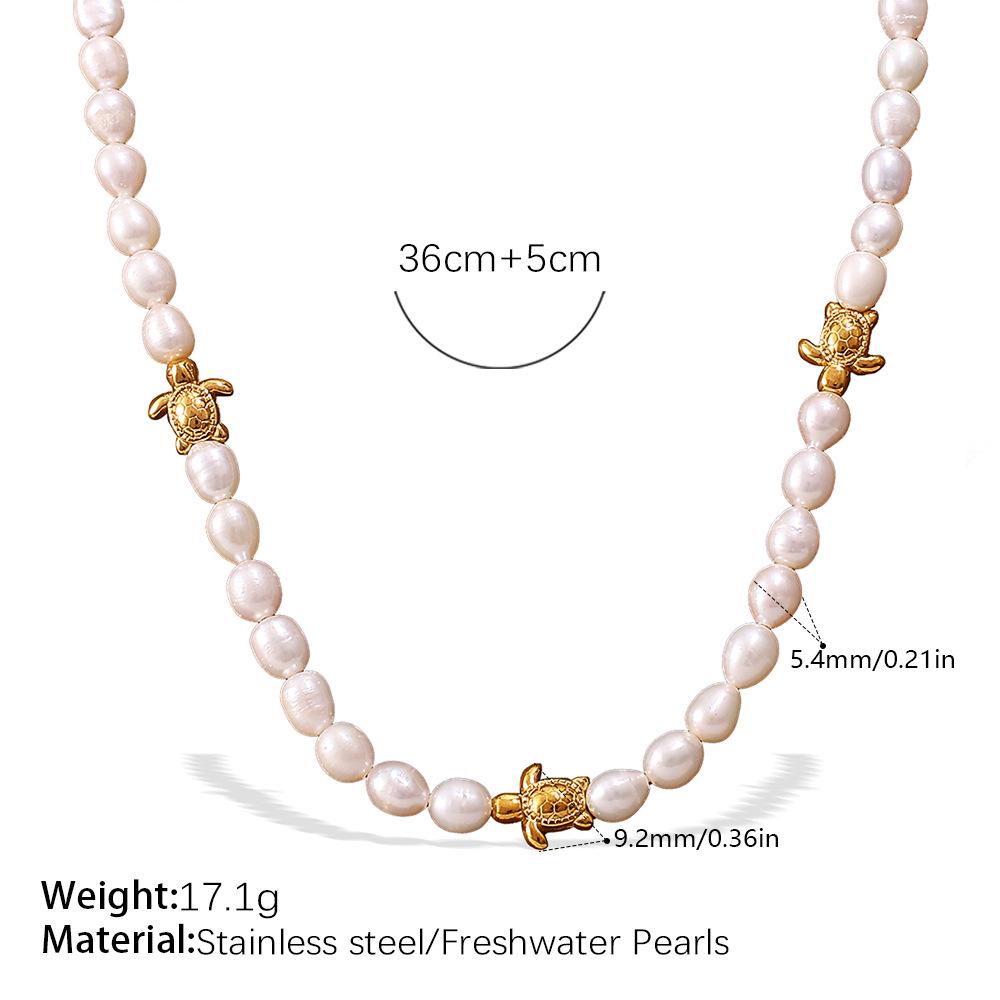High-End Freshwater Pearl Necklace with Ocean-Inspired Seahorse and Turtle Design In Women's Titanium Steel
