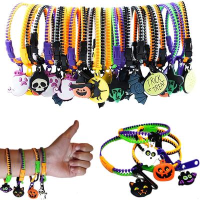 5/30/50Pcs Halloween Zipper Bracelets Sensory Toys Pumpkin Skull Stress Relief Bracelets Halloween Gift Bulk For Boys Girls