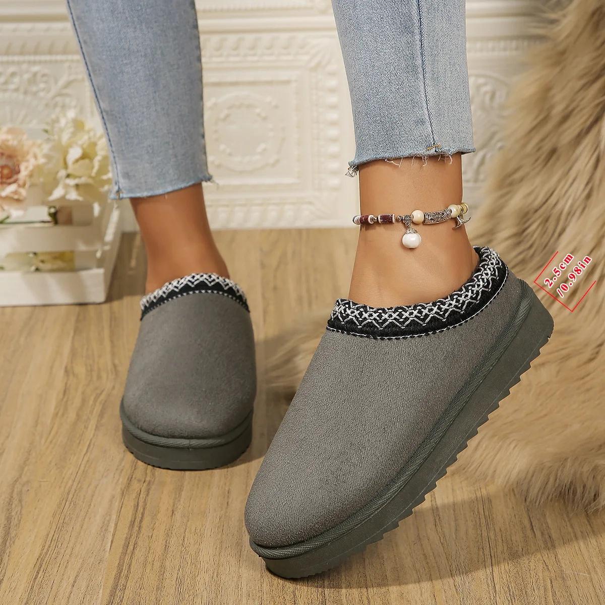 

Fashion Women s Winter Snow Boots Fleece Lined Fur Thick Bottom Shoes Half Slip on Booties Warm Comfortable round Toe Booties 36 серый