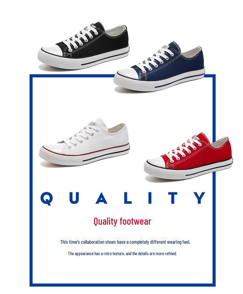 Men's Classic Black & White Low-Top Canvas Sneakers - Versatile, Casual, and Stylish Board Shoes for Spring