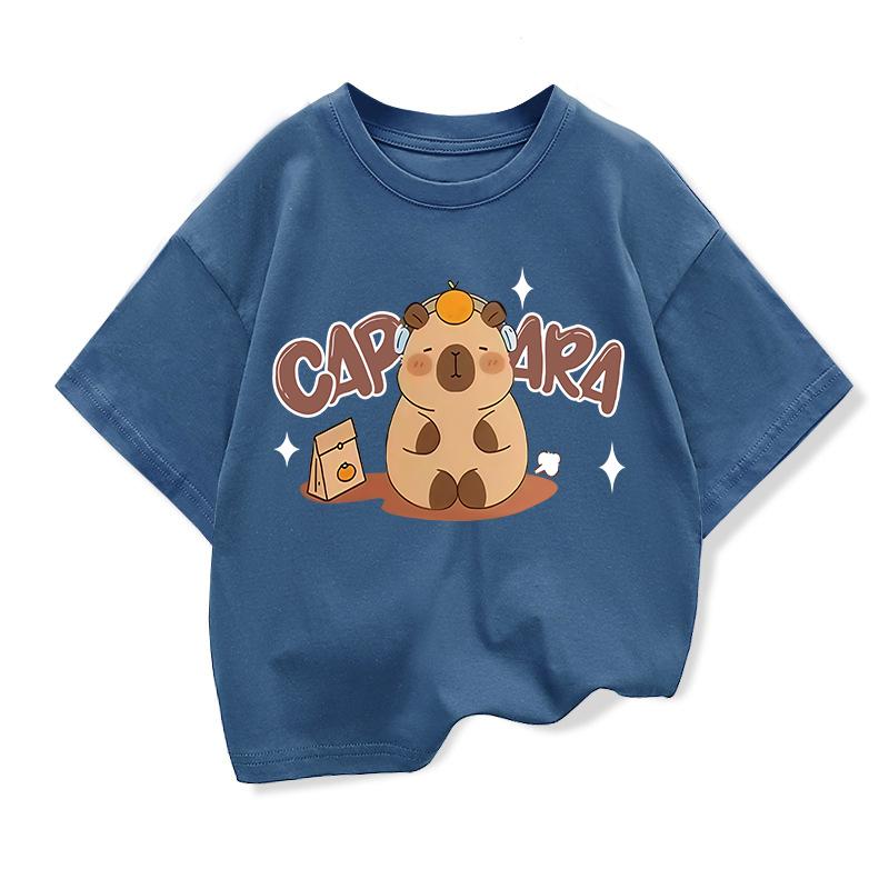 Capybara Pattern Girl T-Shirt Short Sleeve Girls' Summer Clothes Boys Girls Tops Tees Children's T-Shirt Fashion Girl Clothing