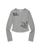 LMR Lettering Graphic Waffle Henley Neck Long Sleeve T-Shirt Grey