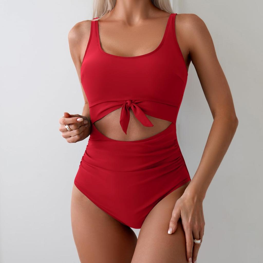 Women's Slim Fit Hollow-Out Tie-Waist One-Piece Swimsuit