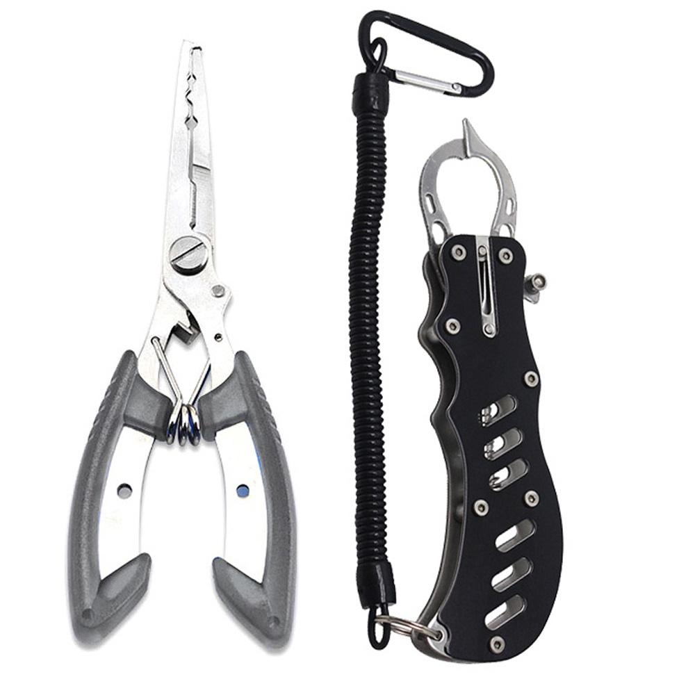 2pcs Fishing Pliers Grip Set Aluminum Alloy Fish Gripper Tools Scissor Line Cutter Hook Remover Split Ring Tackle Saltwater